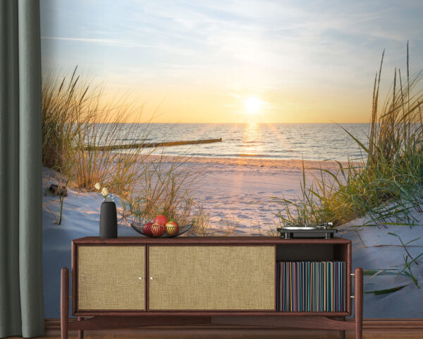 Gras am Strand mit Wasser im Hintergrund Fototapeten Gras am Strand mit Wasser im Hintergrund