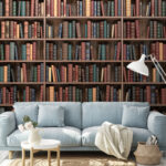 Fototapeten Reihe von Büchern in einem Regal