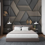Fototapeten Metallic-Streifen auf geometrischen Strukturen.