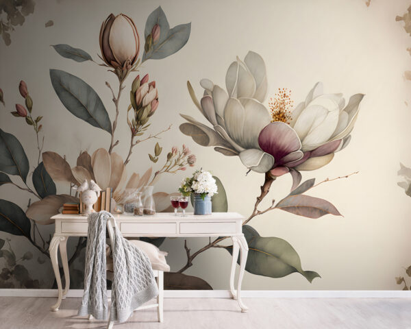 Die Magnolie blüht in anmutiger Eleganz Fototapeten Die Magnolie blüht in anmutiger Eleganz