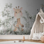 Fototapeten Giraffe und Panda im Dschungel