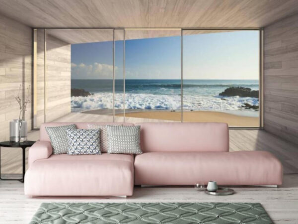 Blick auf das Meer vom modernen Zimmer aus Fototapeten Blick auf das Meer vom modernen Zimmer aus