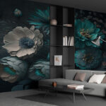 Fototapeten Florale Eleganz in beruhigenden Teal-Tönen