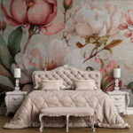 Fototapeten Blumige Vintage-Illustration mit Magnolien