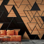 Fototapeten Geometrische Dreiecke mit Holztextur.