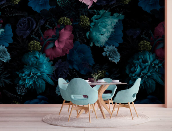 Bunte Blüten auf dunklem Hintergrund Fototapeten Bunte Blüten auf dunklem Hintergrund