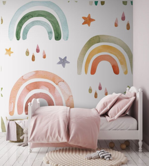 Muster aus Aquarell-Regenbögen und Sternen Fototapeten Muster aus Aquarell-Regenbögen und Sternen