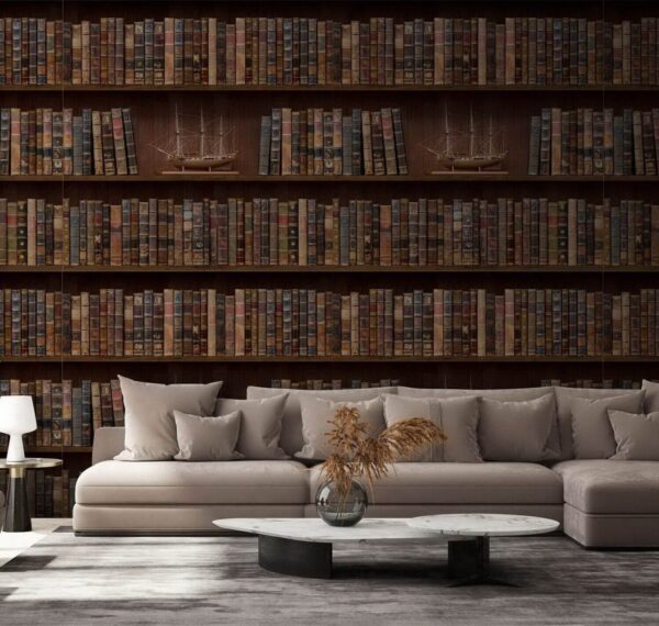 Bücherwand mit Booten darauf Fototapeten Bücherwand mit Booten darauf