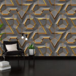 Fototapeten Metallische Hexagone mit leuchtenden Nähten