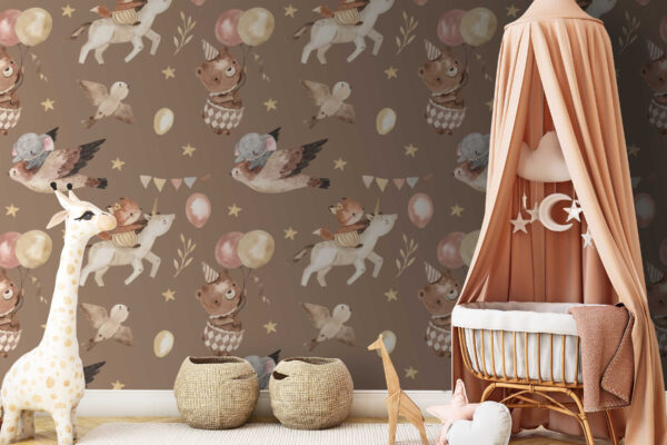 Fototapeten Fototapeten Muster aus Tieren und Luftballons (Artikelnummer: u72098)