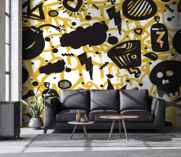 Fototapeten Muster von Graffiti und Gegenständen