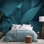 Fototapeten Abstraktes blaues Muster mit geometrischen Formen.