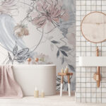 Fototapeten Zarte Blumenskizze mit Aquarell-Akzenten