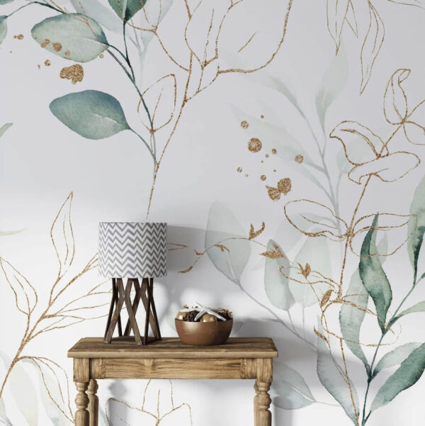 Botanisches Aquarell-Blatt-Muster Fototapeten Botanisches Aquarell-Blatt-Muster