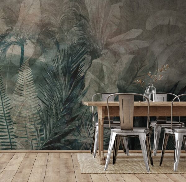 Fototapeten Gruppe von Blättern auf grauem Hintergrund