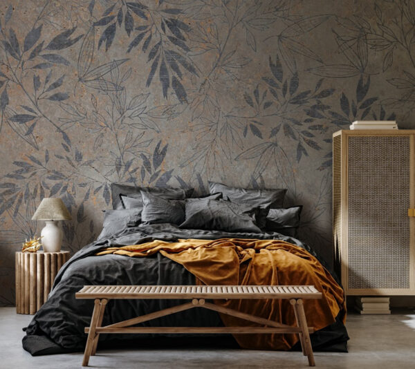 Fototapeten Natürliches Laubmuster auf strukturiertem Hintergrund