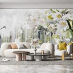 Fototapeten Gemälde von Blumen auf weißem Hintergrund