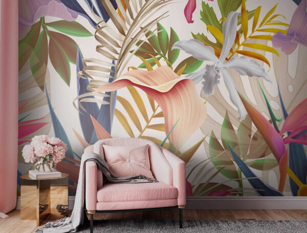 Bunte tropische Blätter und Blumen Fototapeten Bunte tropische Blätter und Blumen