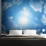 Fototapeten Blauer Himmel mit Wolken und Sonne