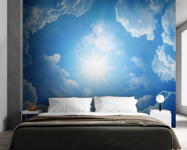 Blauer Himmel mit Wolken und Sonne Fototapeten Blauer Himmel mit Wolken und Sonne