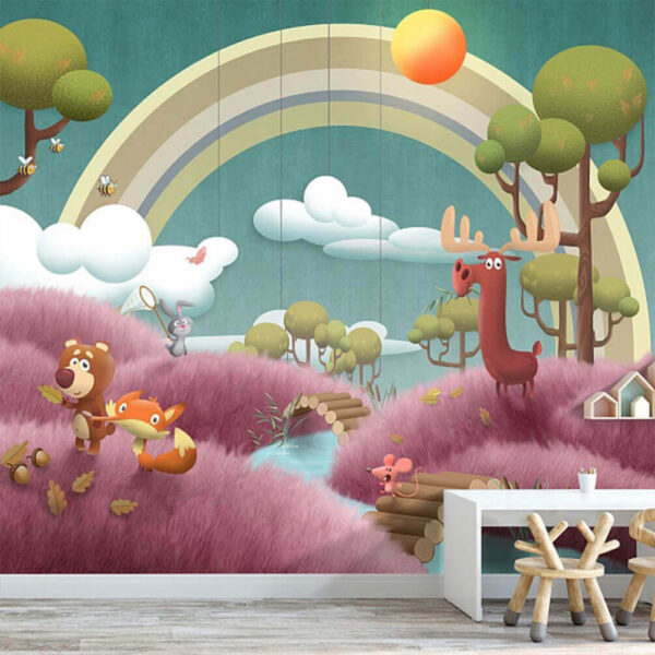 Fototapeten Cartoon-Szene mit Tieren und einem Fluss