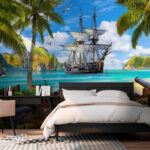 Fototapeten Piratenschiff vor Anker im tropischen Paradies.