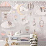 Fototapeten Gruppe von Heißluftballons und Tieren