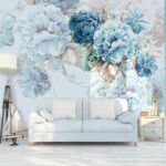 Fototapeten Elegante tealfarbene Blüten in sanfter Harmonie