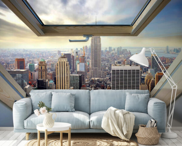Fenster mit Blick auf eine Stadt Fototapeten Fenster mit Blick auf eine Stadt