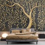 Fototapeten Eleganter Metallbaum auf dunklem Hintergrund.