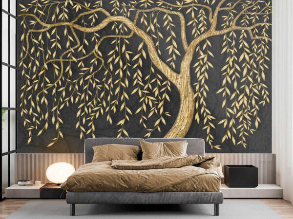 Eleganter Metallbaum auf dunklem Hintergrund Fototapeten Eleganter Metallbaum auf dunklem Hintergrund