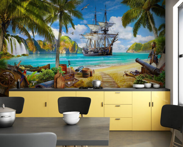 Fototapeten Person, die neben einer Kanone steht