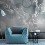 Fototapeten Weiße und schwarze Wirbel auf grauem Hintergrund