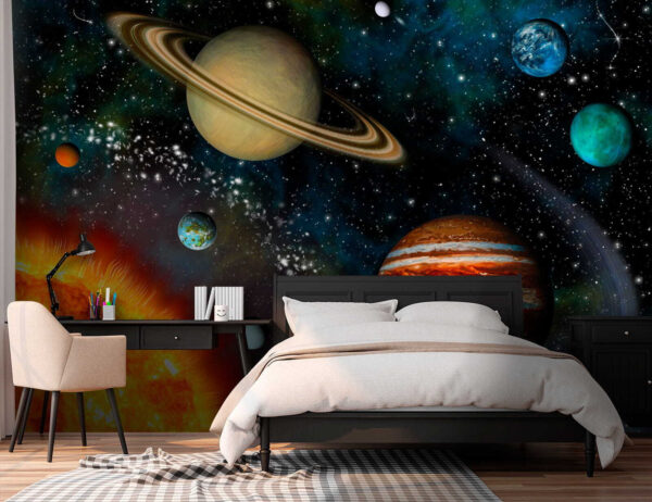 Planet mit Ringen um ihn herum Fototapeten Planet mit Ringen um ihn herum