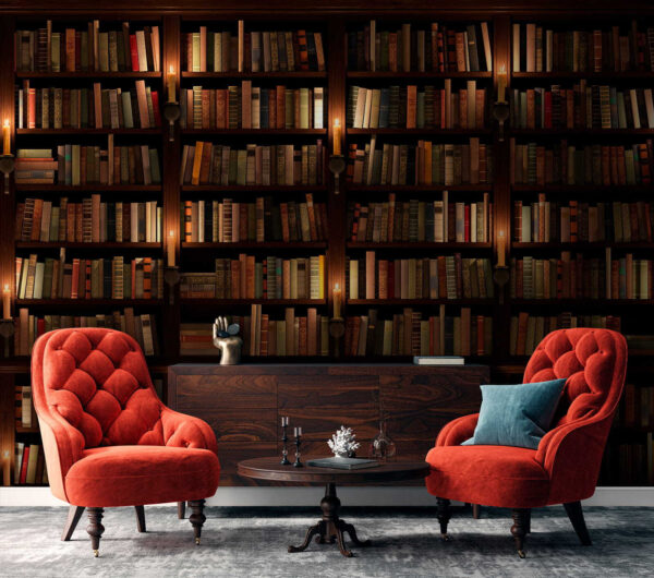 Bücherregal mit einer Kerze Fototapeten Bücherregal mit einer Kerze