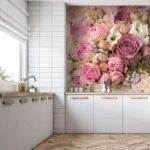 Fototapeten Blumenstrauß aus rosa und weißen Rosen