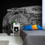 Fototapeten Futuristisches Auto Wireframe digitales Design.