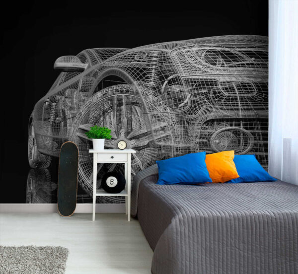 Futuristisches Auto Wireframe digitales Design Fototapeten Futuristisches Auto Wireframe digitales Design