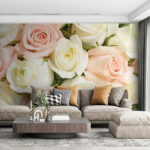 Fototapeten Gruppe von rosa und weißen Rosen