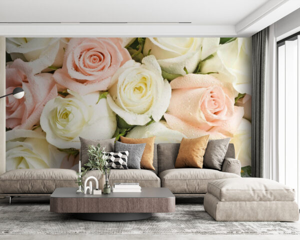 Gruppe von rosa und weißen Rosen Fototapeten Gruppe von rosa und weißen Rosen