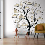 Fototapeten Baum mit Katzen darauf