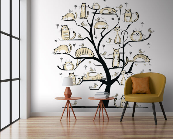 Baum mit Katzen darauf Fototapeten Baum mit Katzen darauf