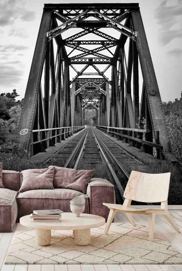 Zuggleise, die durch eine Brücke führen Fototapeten Zuggleise, die durch eine Brücke führen