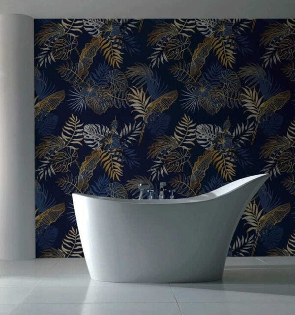 Fototapeten Muster aus Blättern auf blauem Hintergrund