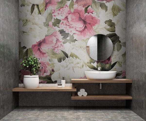 Fototapeten Muster aus rosa und weißen Blumen