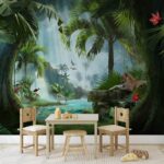 Fototapeten Gelassener Dschungel mit einem faulenzenden Leoparden