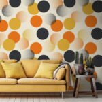 Fototapeten Muster aus orangefarbenen und schwarzen Kreisen