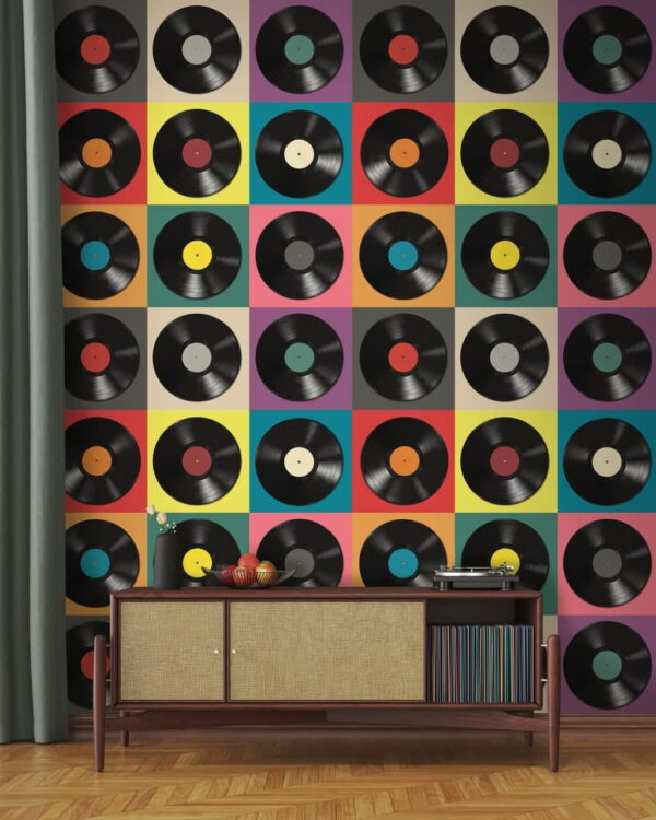 Fototapeten Buntes Vinyl-Schallplatten-Arrangement Display (Artikelnummer: u51622) Fototapeten Fototapeten Buntes Vinyl-Schallplatten-Arrangement Display (Artikelnummer: u51622)