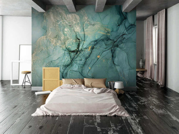 Abstraktes, wirbelndes Muster in Teal und Beige Fototapeten Abstraktes, wirbelndes Muster in Teal und Beige