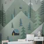 Fototapeten Landschaft mit Bäumen und Heißluftballons